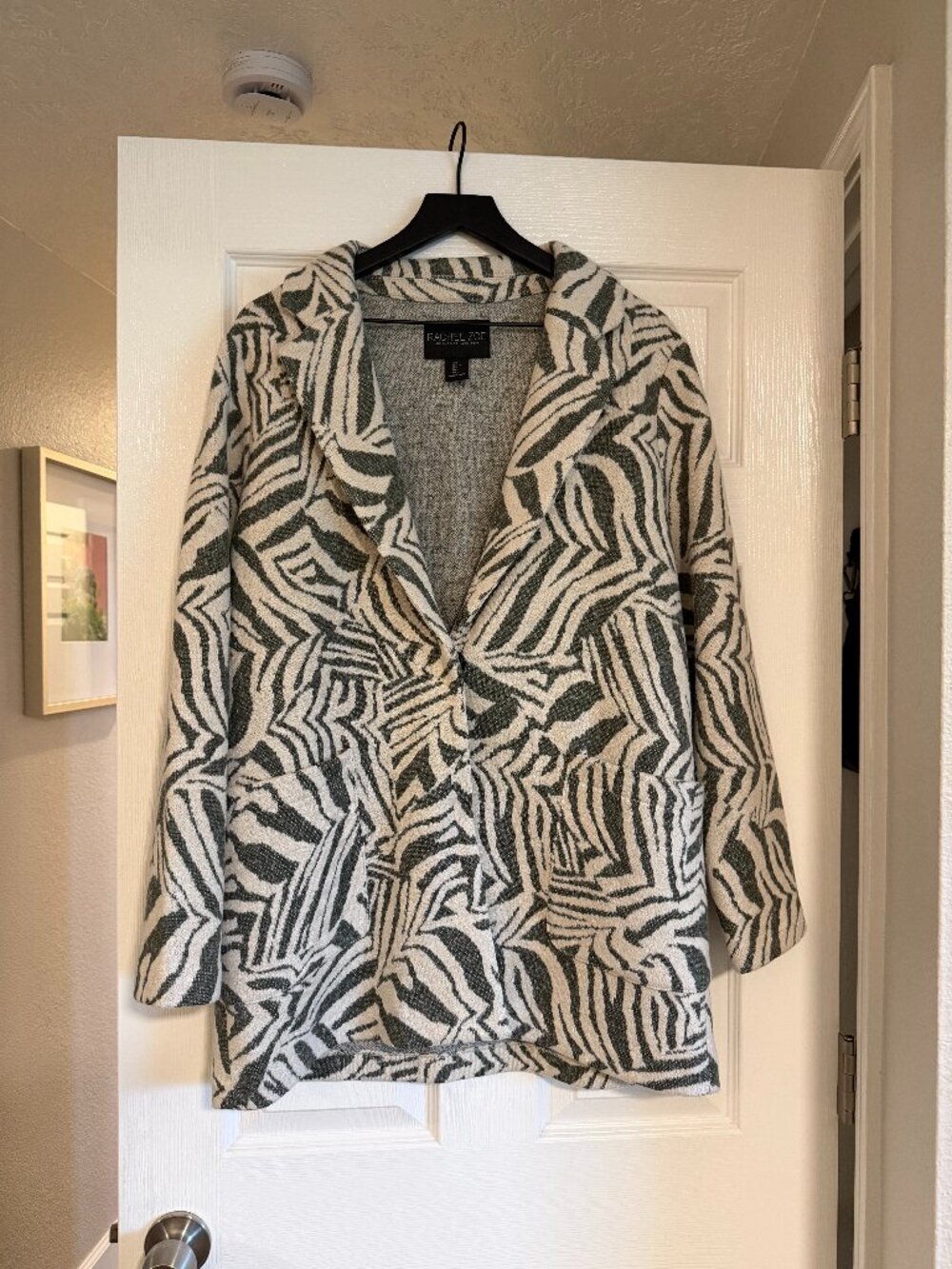 Rachel Zoe Car Coat in Cream & Sage Pattern, Women's L, 2-Snap Closure NEW